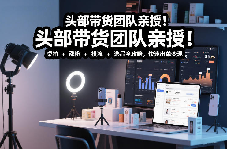 头部带货团队亲授！专业短视频实拍带货课：桌拍+涨粉+投流+选品全攻略，快速出单变现，月入2w+-阳知网创资源库