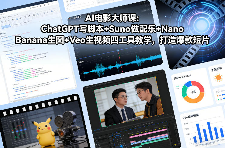 AI电影大师课：ChatGPT写脚本+Suno做配乐+Nano Banana生图+Veo生视频，打造爆款短片-阳知网创资源库