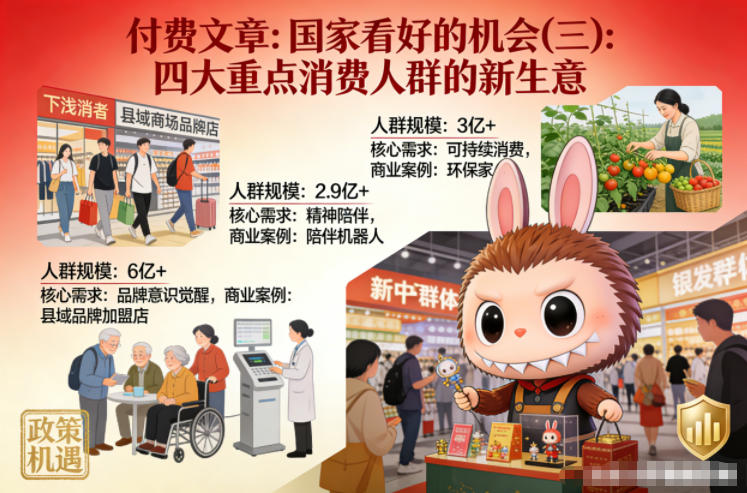 付费文章:国家看好的机会(三):四大重点消 费人群的新生意-阳知网创资源库