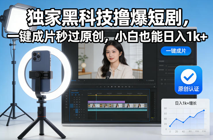 独家黑科技撸爆短剧,一键成片秒过原创,小白也能日入1k+【揭秘】-阳知网创资源库