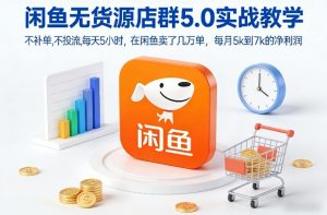 闲鱼无货源店群5.0实战教学，不补单，不投流，每天5小时，在闲鱼卖了几万单，每月5k到7k的净利润-阳知网创资源库