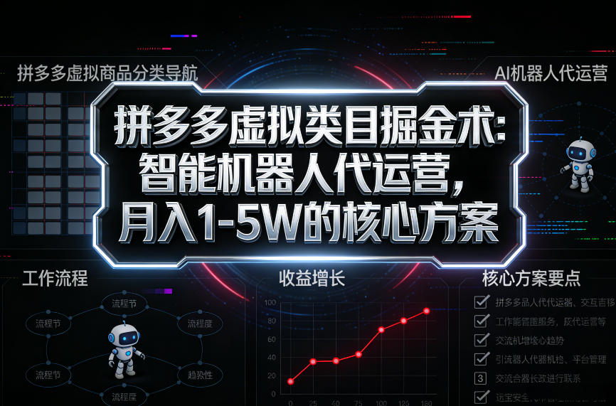 拼多多虚拟类目掘金术：智能机器人代运营，月入1-5W的核心方案【揭秘】-阳知网创资源库