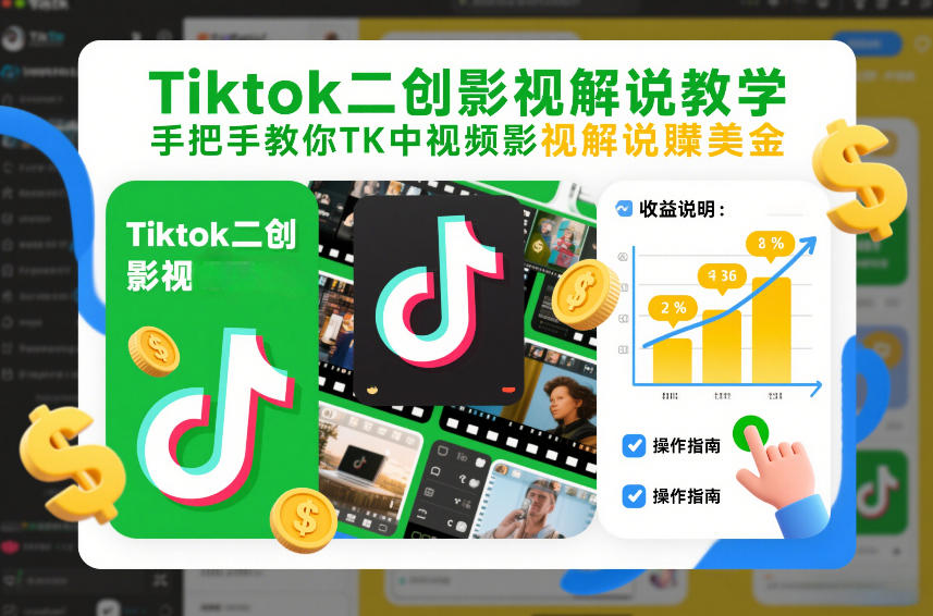 Tiktok二创影视解说教学,手把手教你TK中视频影视解说賺美金(更新26年1月)-阳知网创资源库