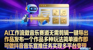 AI工作流做音乐赛道，无需剪辑，一键导出作品发布，一个作品多种玩法，简单操作即可做抖音音乐宣推任务-阳知网创资源库