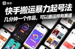 快手搬运暴力起号法,几分钟一个作品,手机就能做,可以搬运所有赛道-阳知网创资源库
