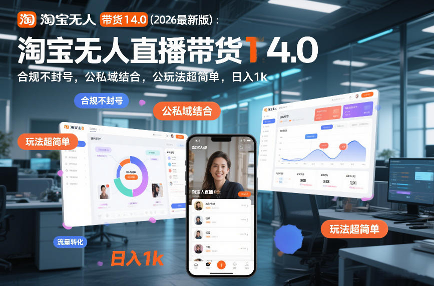 淘宝无人直播带货14.0（2026最新版）：合规不封号，公私域结合，玩法超简单，日入1k+【揭秘】-阳知网创资源库