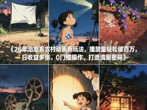 26年治愈系农村动画新玩法,播放量轻松破百万,日收益多张,0门槛操作,打造流量密码-阳知网创资源库