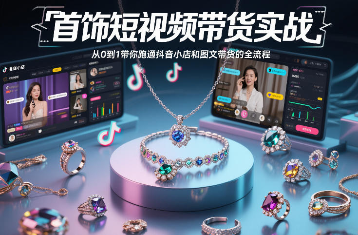 首饰短视频带货实战,从0到1带你跑通抖音小店和图文带货的全流程-阳知网创资源库