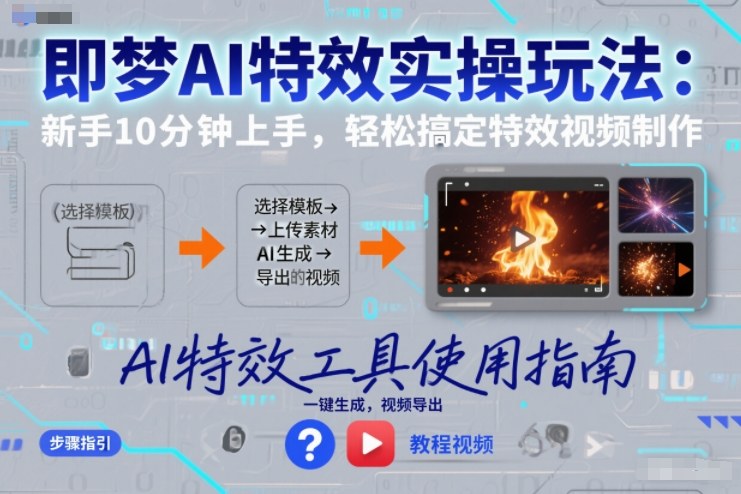 即梦AI特效实操玩法:新手10分钟上手,轻松搞定特效视频制作-阳知网创资源库