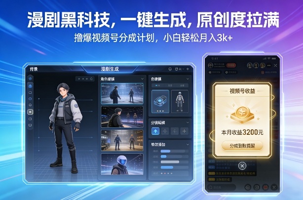 漫剧黑科技,一键生成,原创度拉满,撸爆视频号分成计划,小白轻松月入3k+-阳知网创资源库