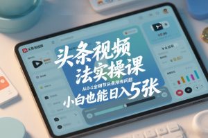 头条视频玩法实操课，从0-1全细节头条所有问题，小白也能日入5张-阳知网创资源库
