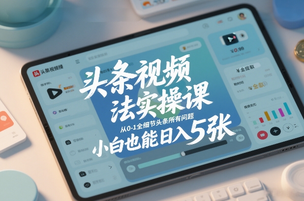 头条视频玩法实操课,从0-1全细节头条所有问题,小白也能日入5张-阳知网创资源库