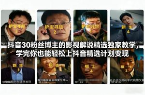 抖音30万粉丝博主的影视解说精选独家教学,学完你也能轻松上抖音精选计划变现-阳知网创资源库