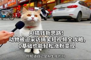 AI搞钱新思路!动物被迫采访搞笑短视频全攻略,0基础也能轻松涨粉变现-阳知网创资源库