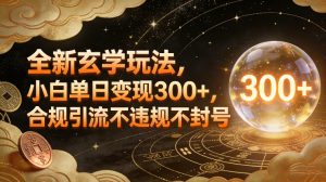 全新玄学玩法,小白单日变现3张+,合规引流不违规不封号-阳知网创资源库