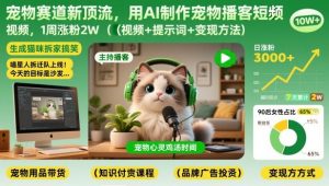 宠物赛道新顶流,用AI制作宠物播客短视频,1周涨粉2W(视频+提示词+变现方法)-阳知网创资源库