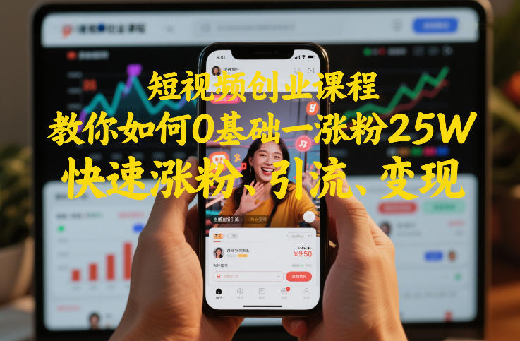 短视频创业课程,教你如何0基础一天涨粉25W,快速涨粉、引流、变现-阳知网创资源库