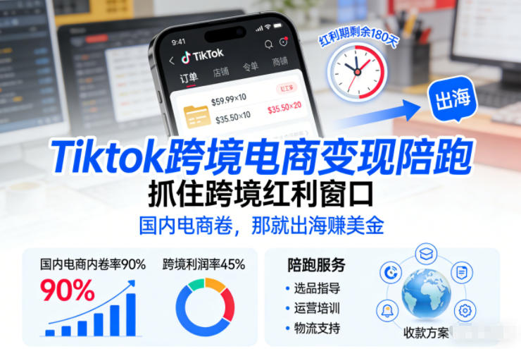 Tiktok跨境电商变现陪跑,抓住跨境红利窗口,国内电商卷,那就出海賺美金-阳知网创资源库