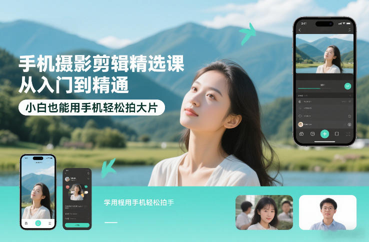 手机摄影剪辑精选课,从入门到精通,小白也能用手机轻松拍大片-阳知网创资源库