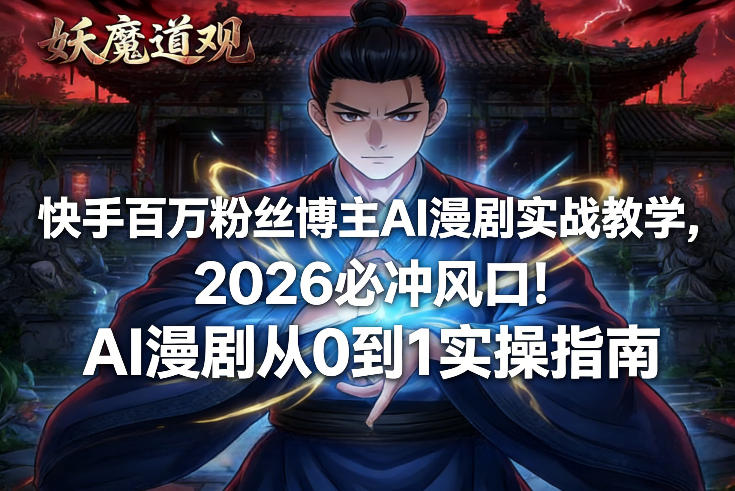 快手百万粉丝博主AI漫剧实战教学,2026必冲风口!AI漫剧从0到1实操指南-阳知网创资源库