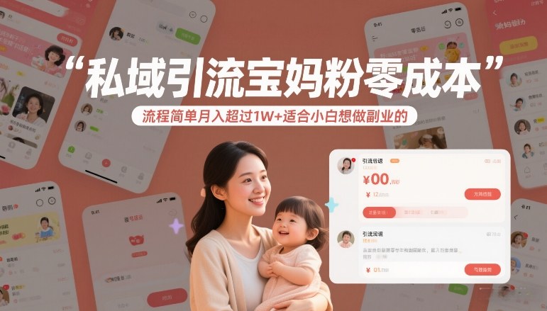 私域引流宝妈粉零成本流程简单月入超过1W+适合小白想做副业的-阳知网创资源库