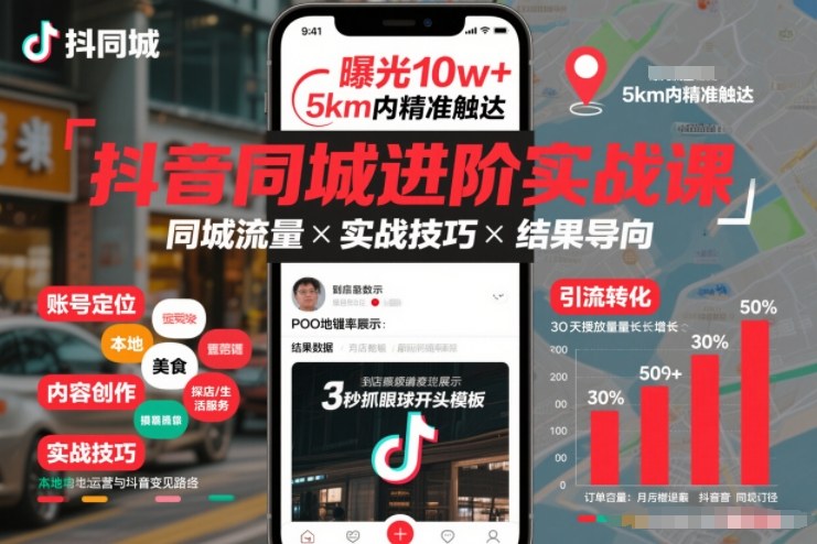抖音同城进阶实战课,助你同城流量拿到结果-阳知网创资源库