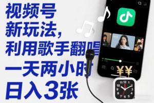 视频号新玩法，利用歌手翻唱，一天两小时，日入3张-阳知网创资源库