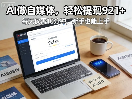 每天花费10分钟，头条号收益921+，用AI做自媒并不难【附视频教程】-阳知网创资源库