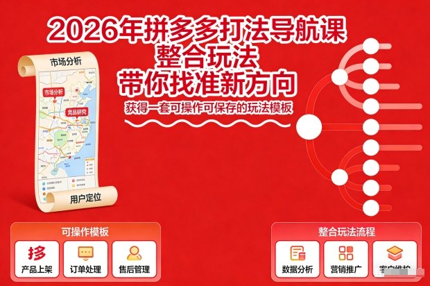 2026年拼多多打法导航课,整合玩法,带你找准新方向,获得一套可操作可保存的玩法模板-阳知网创资源库