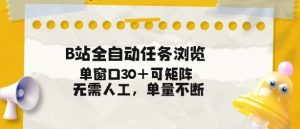 B站全自动任务浏览，单窗口30+可矩阵操作，无需人工单量不断【揭秘】-阳知网创资源库