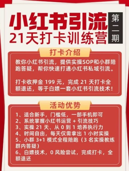 小红书引流21天打卡训练营第二期,助你快速打通小红书私域引流打粉-阳知网创资源库