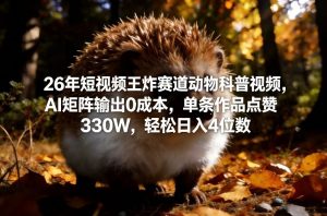26年短视频王炸赛道动物科普视频,AI矩阵输出0成本,单条作品点赞330W,轻松日入4位数-阳知网创资源库