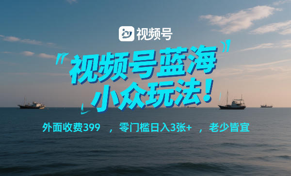 视频号蓝海小众玩法!外面收费399,零门槛日入3张+,老少皆宜-阳知网创资源库