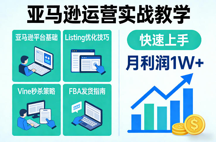 亚马逊运营实战教学,亚马逊平台+Listing优化+Vine秒杀+FBA发货等,快速上手,实现店铺月利润1W-阳知网创资源库