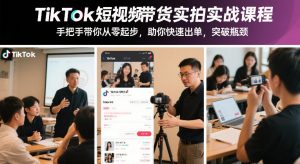 TikTok短视频带货实拍实战课程，手把手带你从零起步，助你快速出单，突破瓶颈-阳知网创资源库