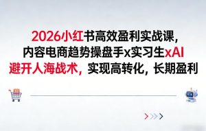 2026小红书高效盈利实战课,内容电商趋势操盘手x实习生xAI,避开人海战术,实现高转化,长期盈利-阳知网创资源库