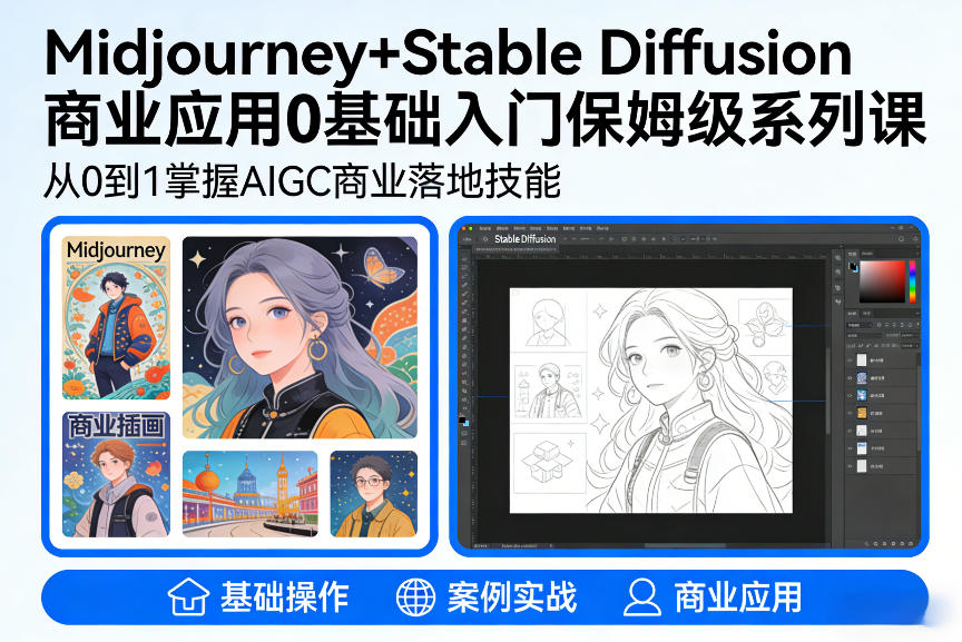 AIGC商业应用Midjourney+Stable Diffusion教程,0基础入门保姆级系列课-阳知网创资源库