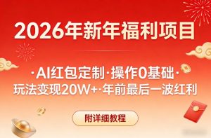 新年福利项目,AI红包定制,操作0基础,玩法变现20W+年前最后一波红利,附详细教程-阳知网创资源库
