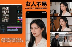 0基础可学!《女人不易》竖屏剧情剪辑课,从素材筛选到成片输出,手把手教你驾驭复杂故事-阳知网创资源库