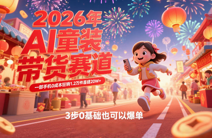 AI童装新春带货赛道,一部手机0成本狂销1.2万件喜提20W+,3步0基础也可以爆单-阳知网创资源库